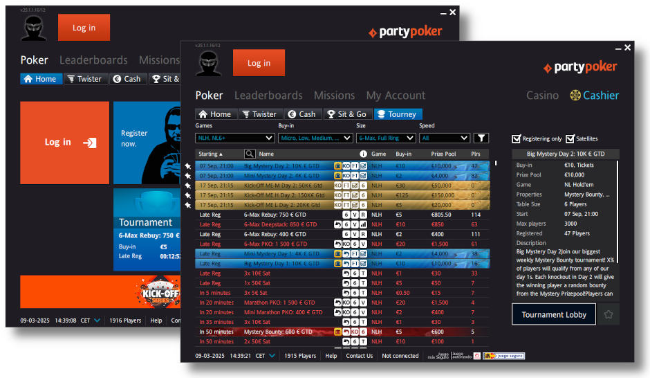 Interfaz de poker en Sportium