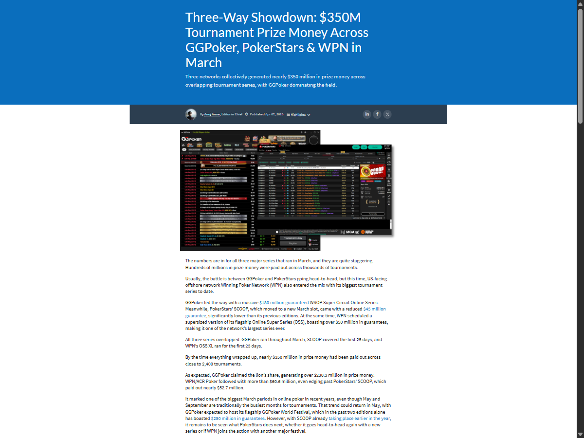 Three-Way Showdown: $350M Tournament Prize Money