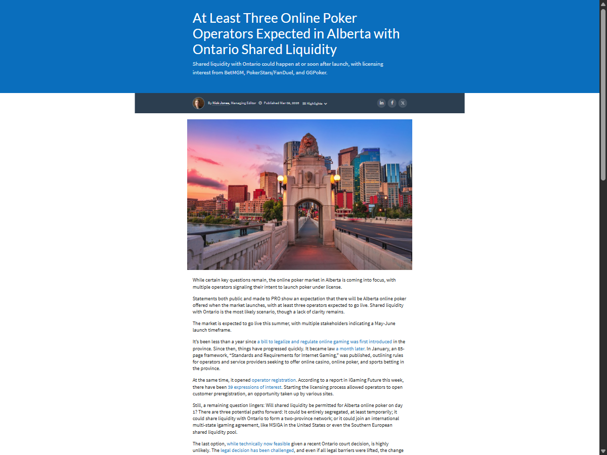 Online Poker Operators Expected in Alberta